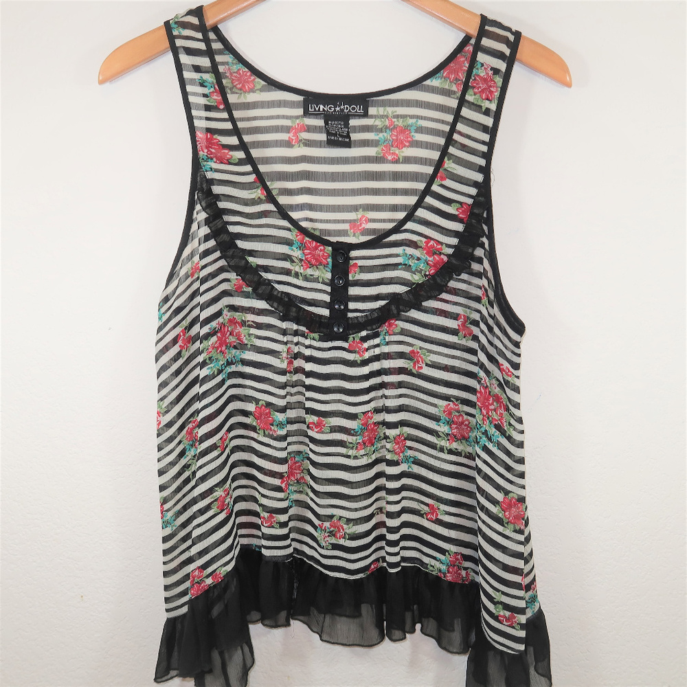 Living Doll LA black/white striped floral Tank